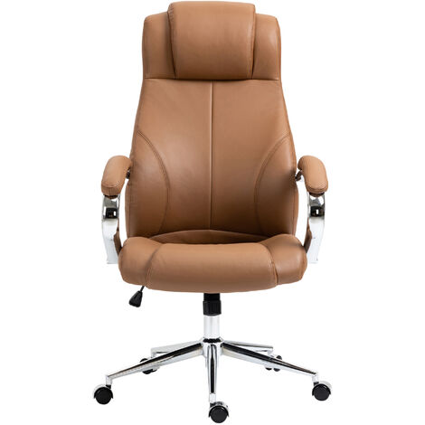 CLP – Chaise de bureau ergonomique en cuir véritable marron clair – Rembourrage généreux pour confort prolongé – Dossier soutenant la zone lombaire