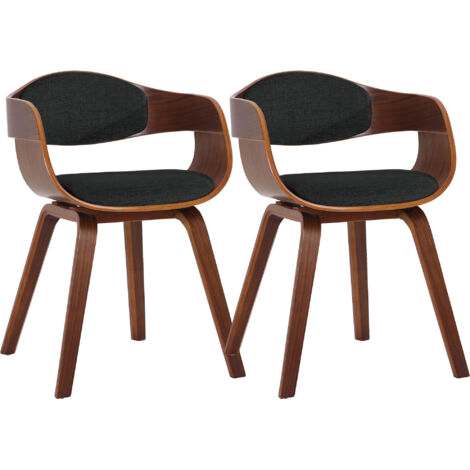 CLP – Lot de 2 chaises de salle à manger en tissu noir et noyer – Accoudoirs rembourrés – Piètement en bois solide – Protecteurs de sol (1/5)