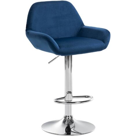 Tabouret de bar Braga Velours avec pied en métal réglable et pivotant Bleu Chrome