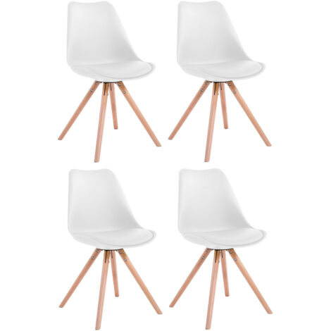 Lot de 4 Chaises de salle à manger Toulouse Similicuir Pieds ronds bois Blanc Nature (1/5)