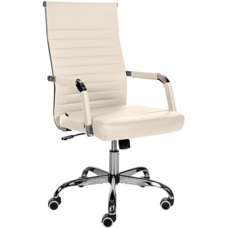 Chaise de bureau Amadora avec hauteur réglable et Pied en métal Crème Similicuir