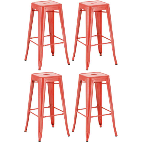 Lot de 4 tabourets de bar  en métal empilables Joshua Rouge