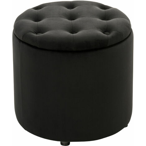 CLP – Tabouret bas en velours noir avec rangement – Hauteur 42 cm – Largeur 44 cm – Design capitonné pour intérieur moderne (1/5)