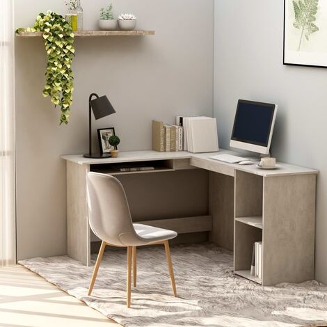 Vidaxl – Bureau d'angle moderne 120x140x75 cm – Section clavier coulissante – 2 étagères ouvertes – Aggloméré gris béton