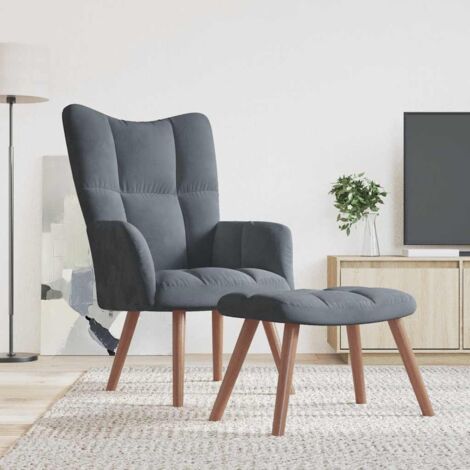 vidaXL Relaxing Chair with a Stool Dark Grey Velvet