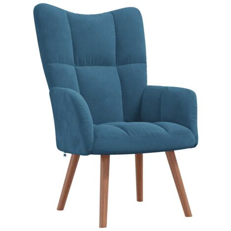 Vidaxl – Fauteuil relax en velours bleu – Mousse épaisse capitonnée – Cadre en acier et pieds en bois d'hévéa – Dimensions 61,5 x 69 x 95,5 cm