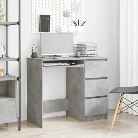 Vidaxl – Bureau enfant gris béton 90x45x76 cm – Bois d'ingénierie – 3 tiroirs – Compact pour petits espaces