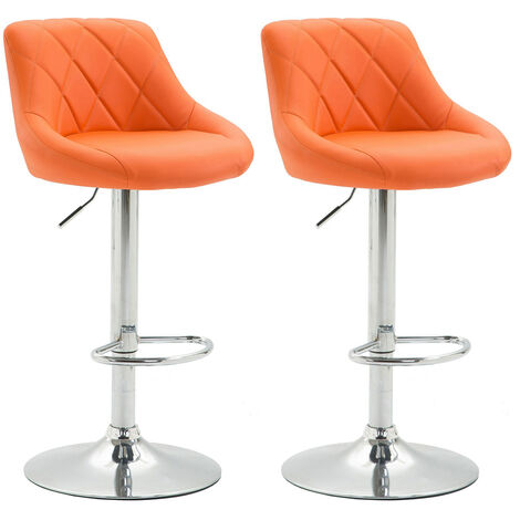 CLP – Lot de 2 tabourets de bar similicuir orange – Hauteur réglable 83-104 cm – Assise pivotante 360° – Confort ergonomique