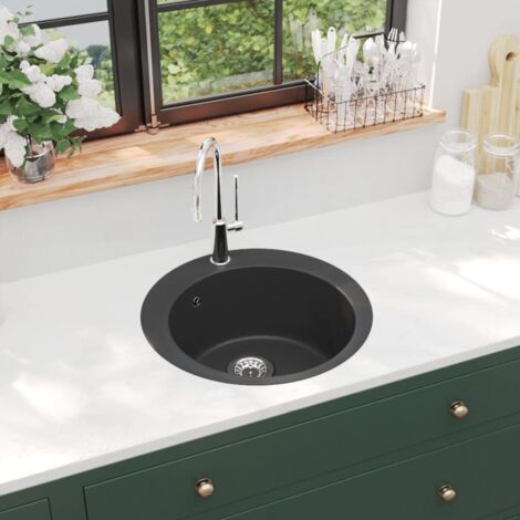 Vidaxl – Évier de cuisine en granit 1 bac rond noir – Extra-profond – Résistant à la chaleur et aux rayures – Avec filtre à panier inclus (1/10)