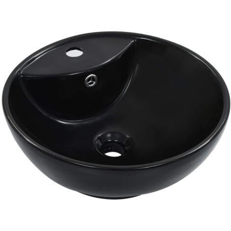 Lavabo avec trop-plein 46,5 x 18 cm Céramique Noir vidaXL (1/5)