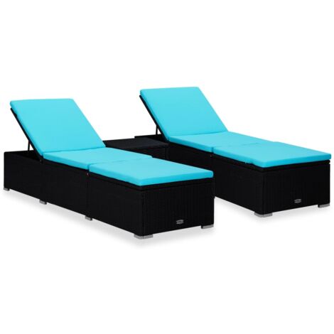 Chaises longues de jardin table à thé 3 pcs Résine tressée Noir vidaXL
