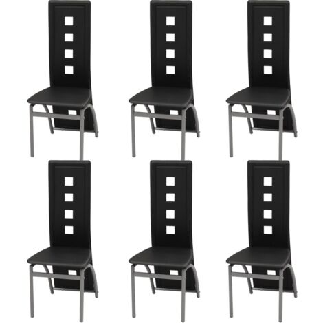 Vidaxl – Lot de 6 chaises de salle à manger en cuir synthétique noir – Dossier haut ergonomique – Cadre en acier massif – Charge max 110 kg (1/5)