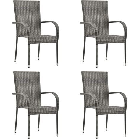 vidaXL Stackable Outdoor Chairs 4 pcs Grey Poly Rattan (1/7)