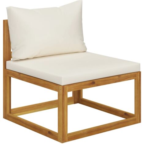 Ensemble de canapés 2 pcs et coussins blanc crème Acacia solide vidaXL