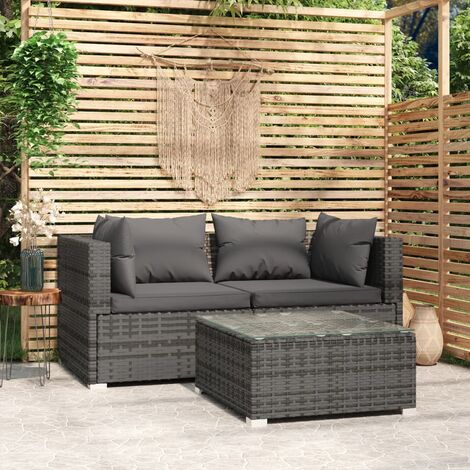 vidaXL 3 Piece Garden Lounge Set with Cushions Grey Poly Rattan (1/5)