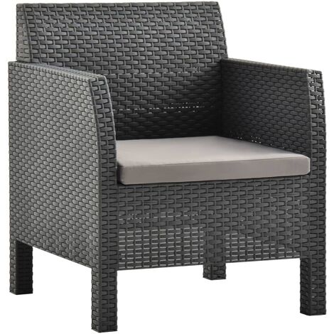 Vidaxl – Chaise de jardin anthracite avec coussin – Polypropylène aspect rotin – Dossier ergonomique – Dimensions 63x65x76 cm – Charge max 110 kg