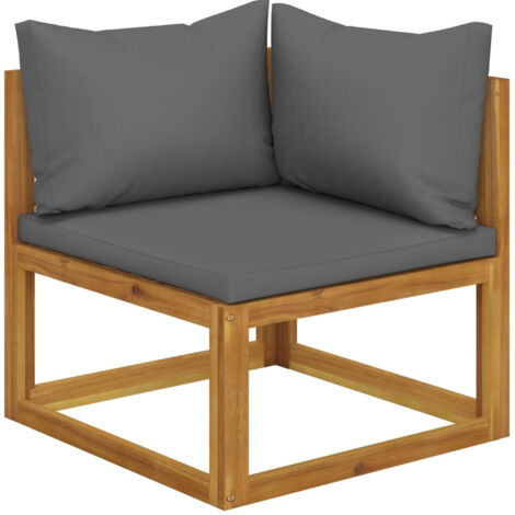 vidaXL Sectional Corner Sofa & Dark Grey Cushion Solid Acacia Wood