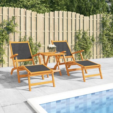 vidaXL Outdoor Deck Chairs 2 pcs Solid Wood Acacia and Textilene (45958x2)