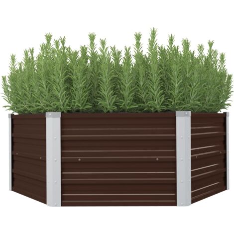 Vidaxl – Jardinière surélevée marron 129x129x46 cm en acier galvanisé – Fond ouvert pour drainage optimal – Bord replié pour sécurité