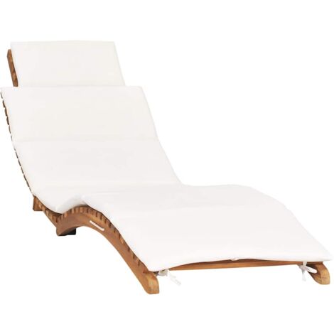 Vidaxl – Chaise longue pliable en bois de teck avec coussin blanc crème – Dimensions 175 x 50 x 55 cm – Résistante aux intempéries – Pliable pour rangement (1/5)