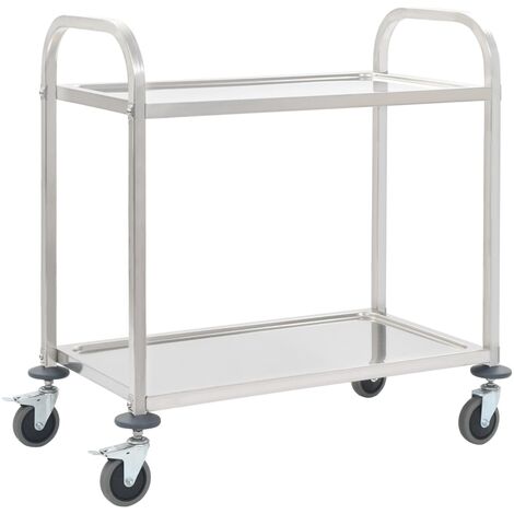 vidaXL 2-Tier Kitchen Trolley 96,5x55x90 cm Stainless Steel