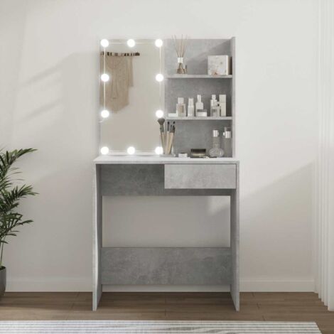 Vidaxl – Coiffeuse avec LED en bois d'ingénierie gris béton 74,5x40x141 cm – Éclairage ajustable blanc chaud/froid – Tiroir et étagères ouvertes (1/5)