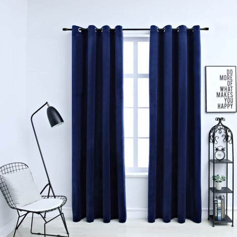Vidaxl – Rideaux occultants en velours bleu foncé 140x175 cm – Lot de 2 avec anneaux métalliques – Lavables en machine – Intimité et isolation lumineuse