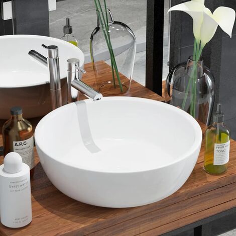 Vidaxl – Lavabo vasque à poser ronde en céramique émaillée blanche 42 x 12 cm – Installation au-dessus du comptoir – Design élégant et facile à nettoyer (1/5)