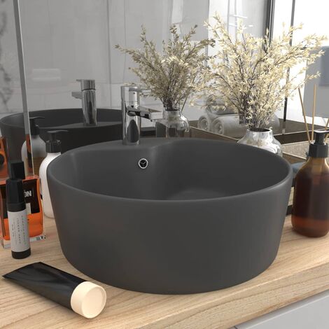 Vidaxl – Vasque à poser céramique gris foncé mat 36x13cm – Trop-plein intégré – Installation au-dessus du comptoir – Design contemporain