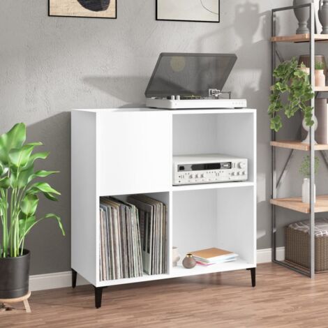 Vidaxl – Armoire à disques vinyles blanche 84,5x38x89 cm – Bois d'ingénierie – Grand espace de rangement – Pieds métalliques style industriel (1/6)