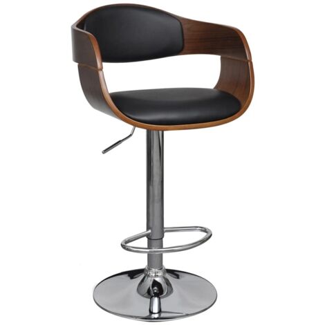 Vidaxl – Tabouret de bar réglable en hauteur – Structure en fer et bois courbé – Assise rembourrée en faux cuir – Charge max 110 kg (1/7)