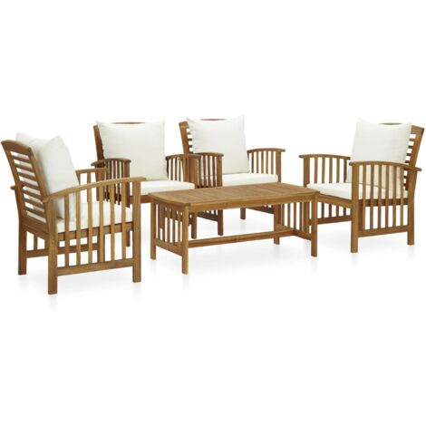 vidaXL 5 Piece Garden Lounge Set with Cushions Solid Acacia Wood