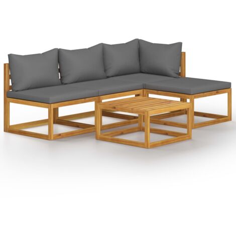 vidaXL 5 Piece Garden Lounge Set with Cushion Solid Acacia Wood