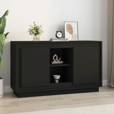 Vidaxl – Buffet noir en bois d'ingénierie 102x35x60 cm – 6 compartiments de rangement – Surface résistante à l'humidité – Idéal pour objets décoratifs