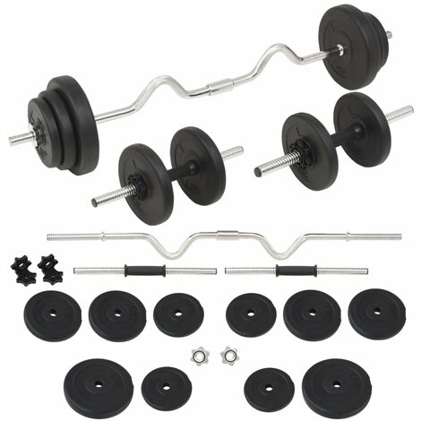 Vidaxl – Ensemble haltères et barres 30 kg – Disques en fonte avec verrouillage étoile – Barre ondulée 120 cm – Capacité 120 kg