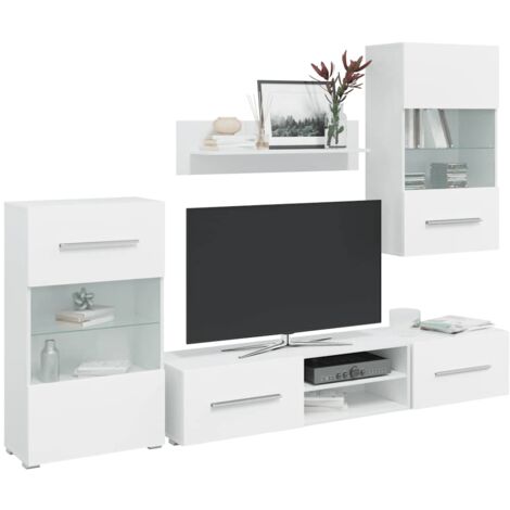 Vidaxl – Ensemble de meubles de salon 5 pièces blanc – Meuble TV mural avec éclairage LED – Dimensions 240x40x195 cm – Aggloméré haute qualité