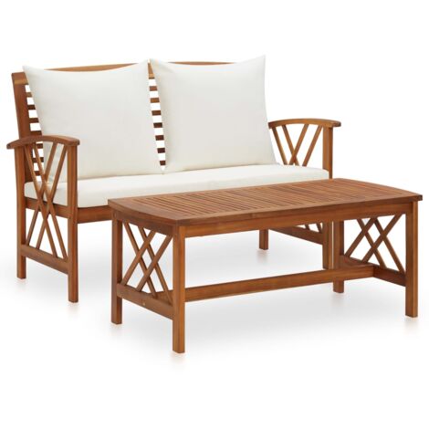 Vidaxl – Salon de jardin 2 pcs – Banc et table basse en bois d'acacia massif – Coussins confortables – Dimensions 119x67x83 cm (1/6)