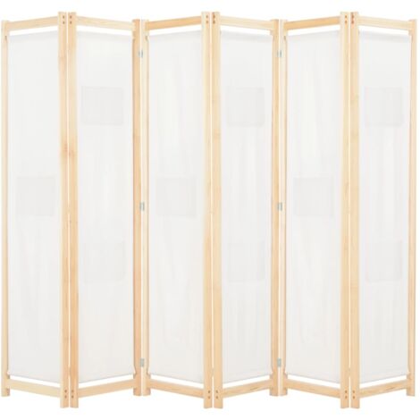Vidaxl – Paravent 6 panneaux crème 240 x 170 cm – Tissu coton 60% et polyester 40% – Cloison de séparation autoportante – Cadre en sapin massif