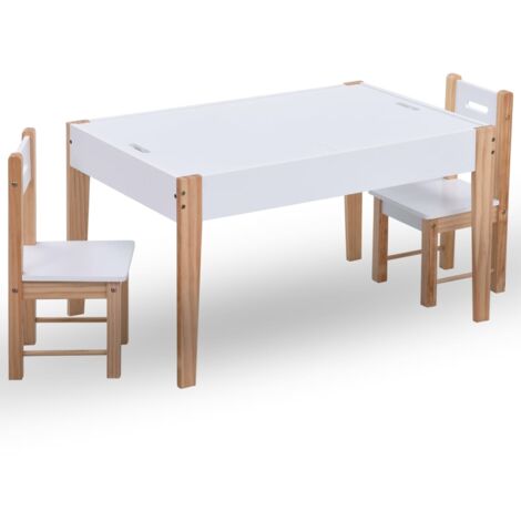 Vidaxl – Ensemble table et 2 chaises enfant 90x60x51 cm – MDF et bois de pin – Peinture non toxique – Tableau noir avec rangement