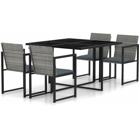vidaXL 5 Piece Outdoor Dining Set with Cushions Poly Rattan Grey