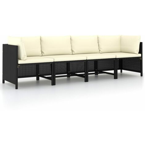 Vidaxl – Canapé de jardin 4 places – Résine tressée noire résistante à l'eau – Coussins confortables en polyester – Cadre en acier durable