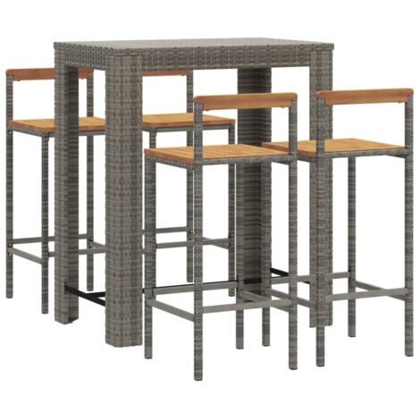 vidaXL 5 Piece Garden Bar Set Grey Poly Rattan&Solid Wood Acacia (1/5)