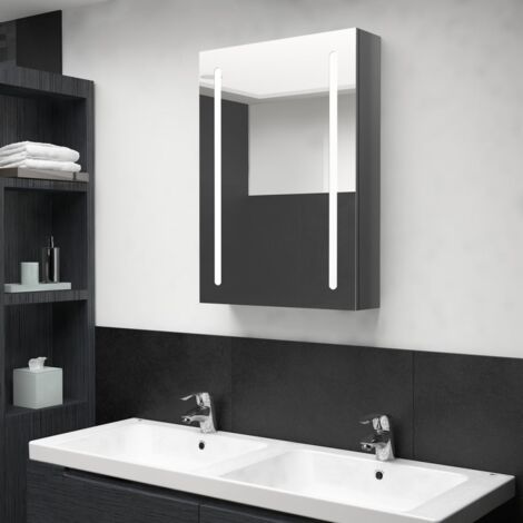 Armoire de salle de bain à miroir LED gris brillant 50x13x70 cm vidaXL