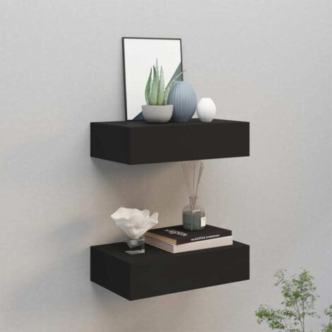 Vidaxl – Étagères murales à tiroirs 2 pcs noir 40x23,5x10 cm – MDF et métal – Capacité 10 kg chacune – Pour salon, chambre ou bureau