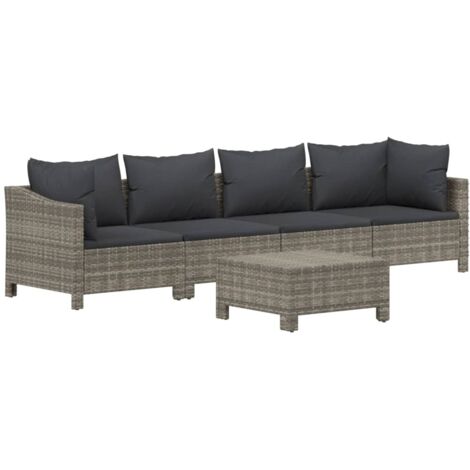 Vidaxl – Salon de jardin 5 pcs – Résine tressée gris – 2 canapés d'angle, 2 canapés centraux, 1 repose-pied – Coussins épais 3 cm pour confort (1/5)