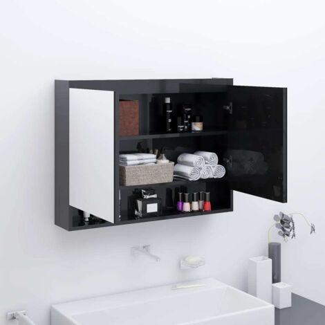 Armoire à miroir de salle de bain 80x15x60 cm MDF Noir brillant vidaXL