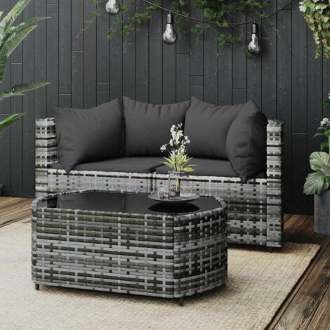 vidaXL 3 Piece Garden Lounge Set with Cushions Grey Poly Rattan (1/5)