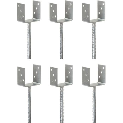vidaXL Fence Anchors 6 pcs Silver 10x6x30 cm Galvanised Steel
