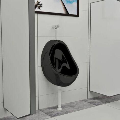 Vidaxl – Urinoir suspendu céramique noir – Valve de chasse d'eau en haut – Dimensions 33x31x48 cm – Puisard profond pour réduire éclaboussures