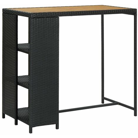 Vidaxl – Table de bar avec rangement noir 120x60x110 cm – Résine tressée et acier – 3 étagères pour rangement – Idéale pour maison et jardin